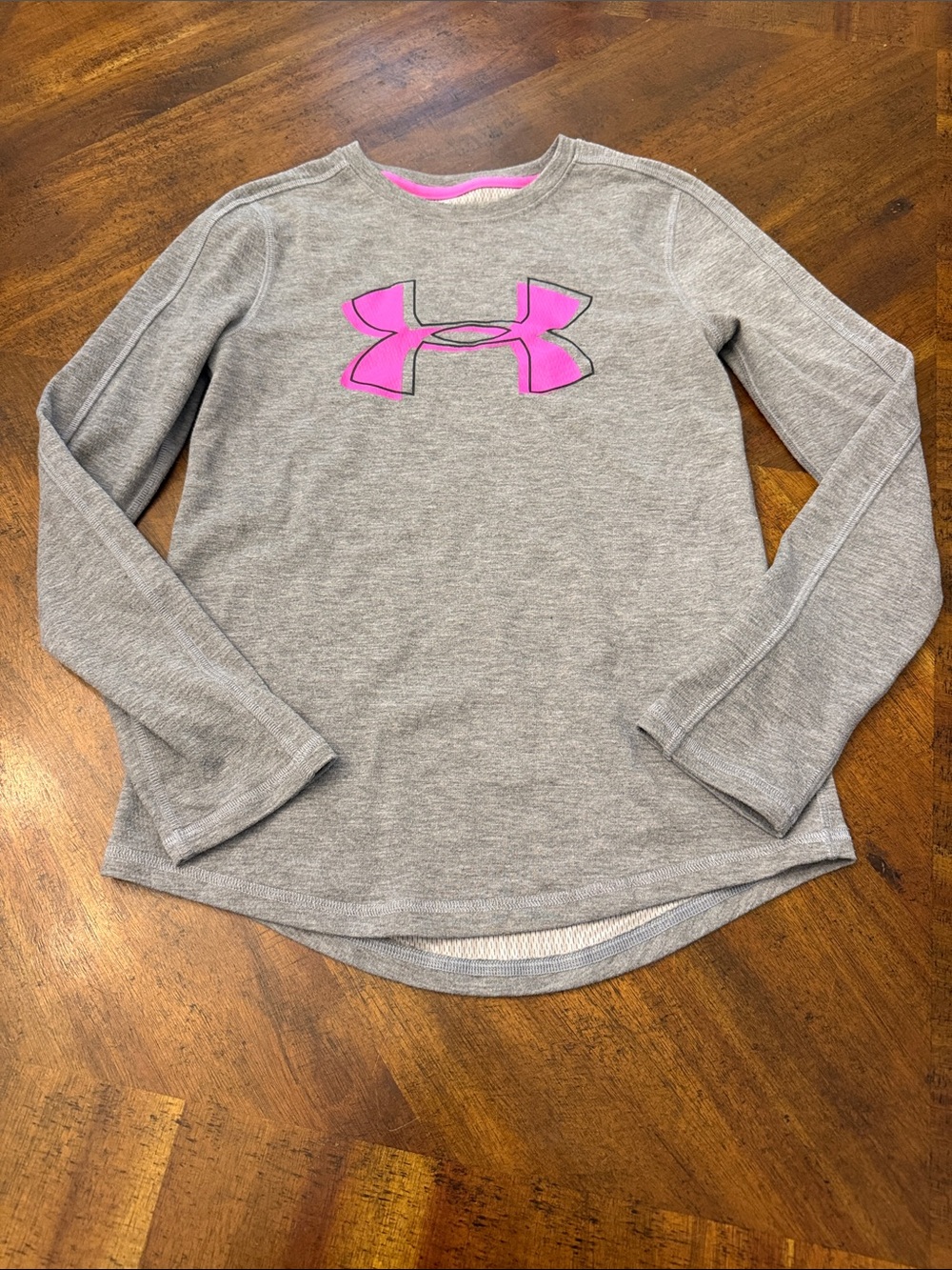 Under Armour Girls Gray Long Sleeve Tee with Pink Logo Accent